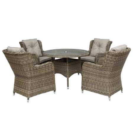 Seville 4 High Back Armchairs + 110cm Round Table Set
