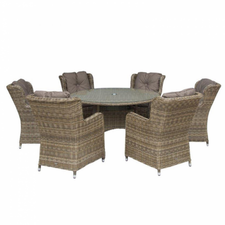 Seville 6 High Back Armchairs + 140cm Round Table
