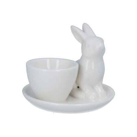 Ceramic Dish Egg Cup 8cm - White Bunny