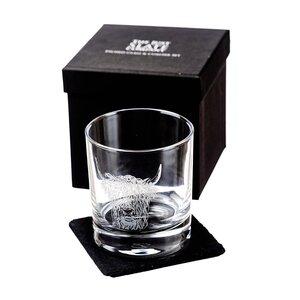 Highland Cow Engraved Glass Tumbler with Slate Coaster Set