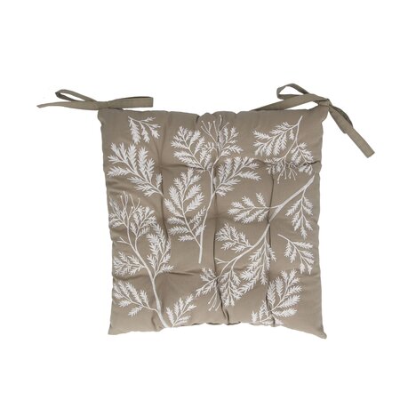 Taupe Embroidered Fern Seatpad w Ties