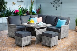 Westbury Square Casual Dining Set - Square Table (Ash Double Curve) & Sofa & Stool (both Ash Double  - image 1