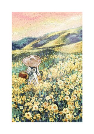 Women In Hat Yellow Meadow