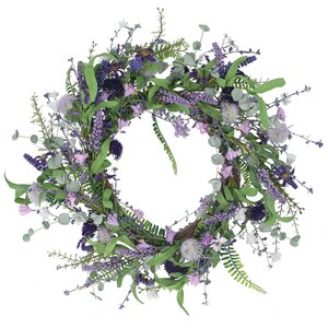 Wreath 72cm - Purple/Lilac Flower and Green Mixed Leaf